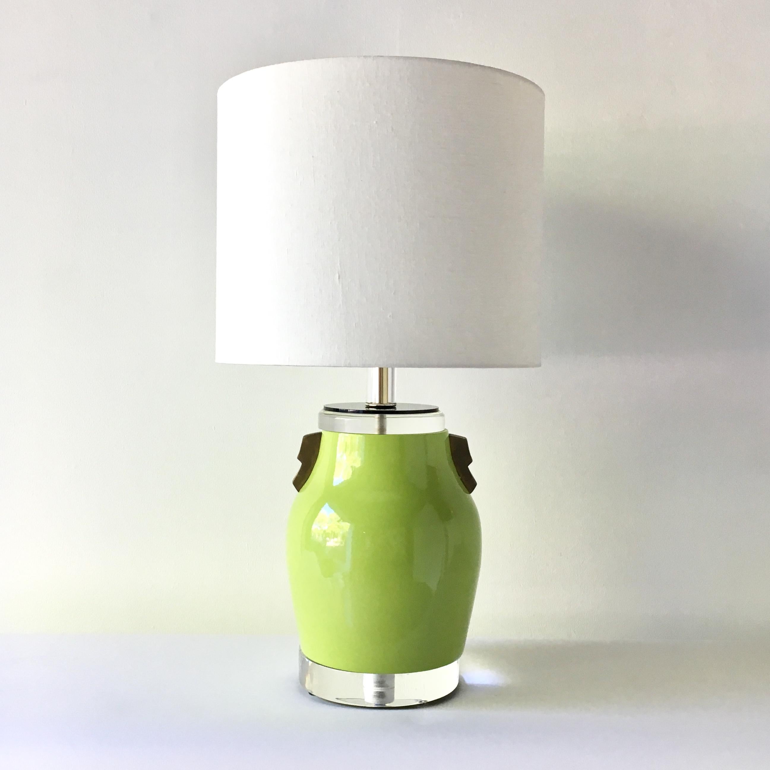 American Single Lime Green Glazed Ceramic Table Lamp, 1980s