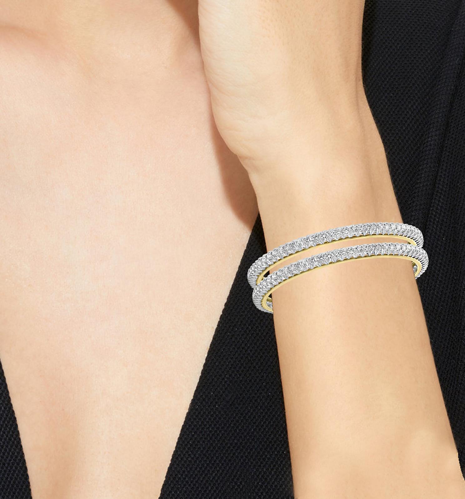 Single Line 11.25 Carat Contemporary Diamond Bangle Pair in 18 Karat Yellow Gold 7