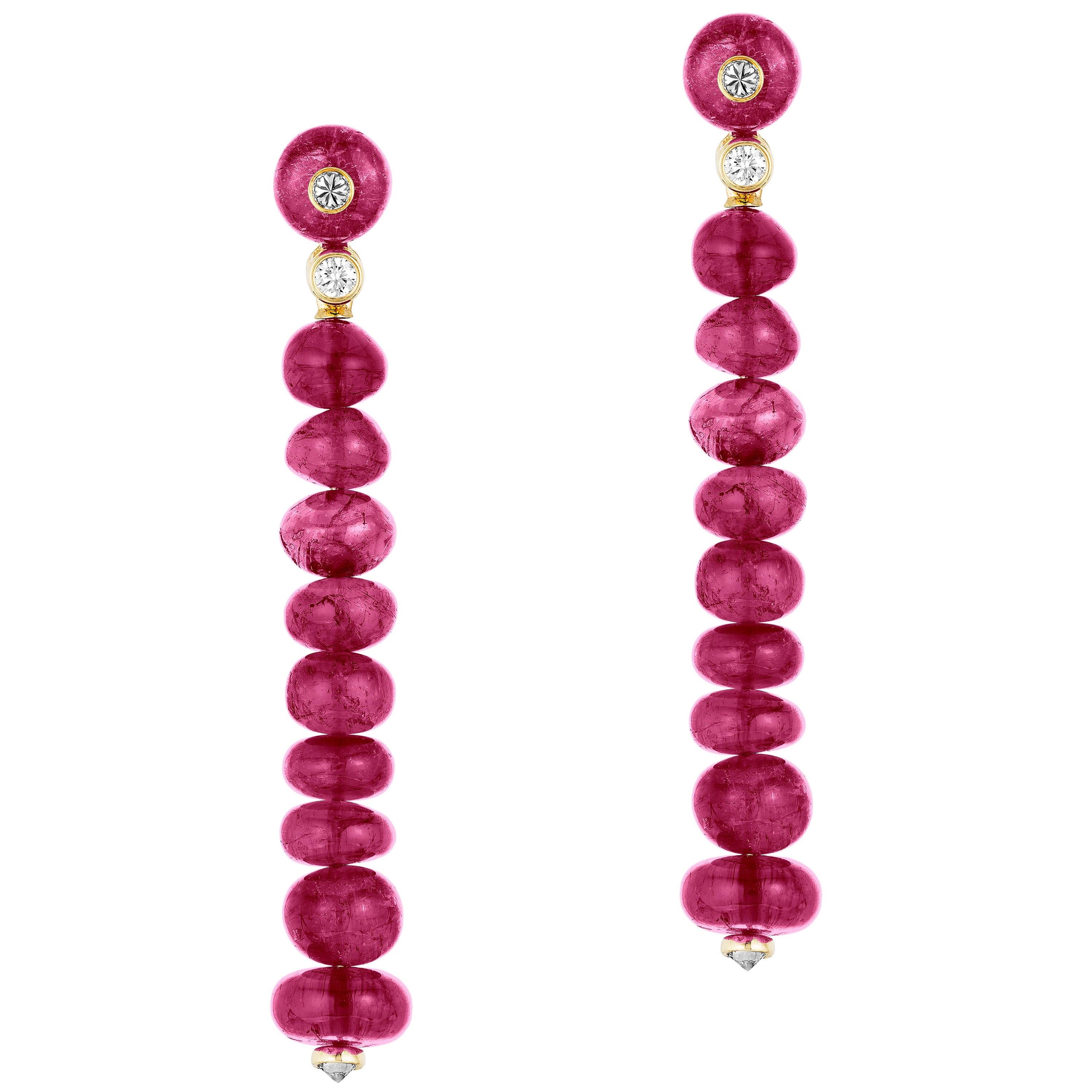 Goshwara  Rubelite Beads And Diamond Earrings
