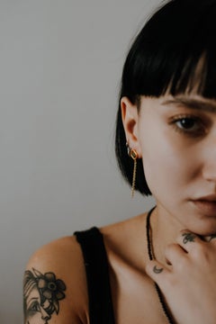 Single Long Ancient Gold Earring with Ruby