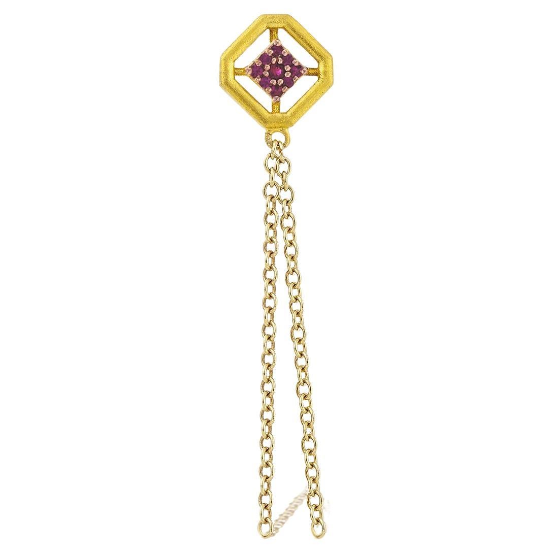 Single Long Ancient Gold Earring with Ruby