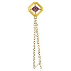 Single Long Ancient Gold Earring with Ruby