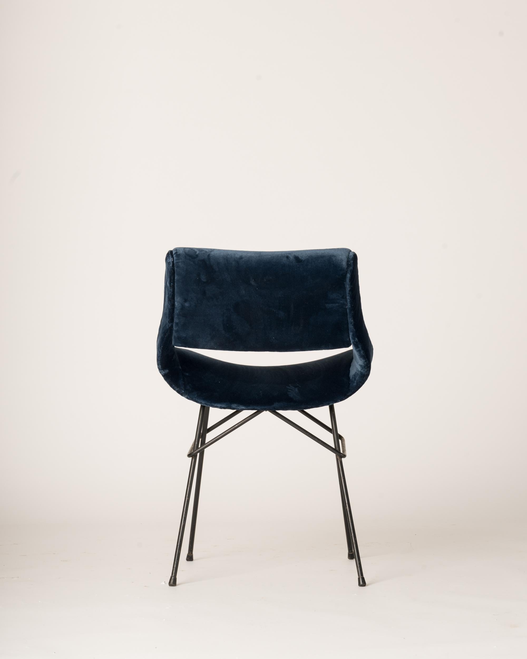 Mid-20th Century Single Louis Paolozzi Chair for ZOL Blue Velvet Upholstery, France, 1960's For Sale