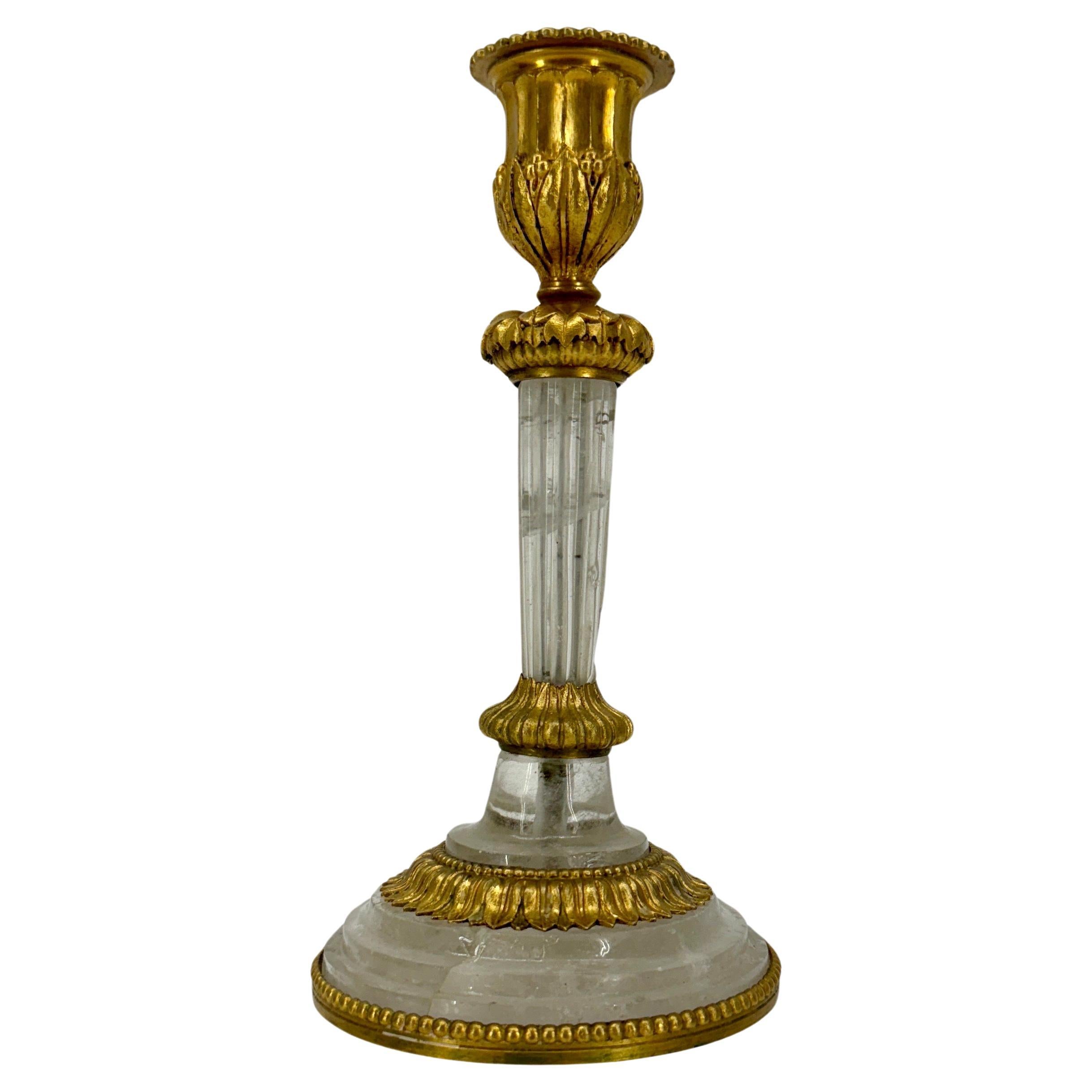 French Single Louis XVI Ormolu Gilt and Rock Crystal Candlestick, 18th Century France  For Sale