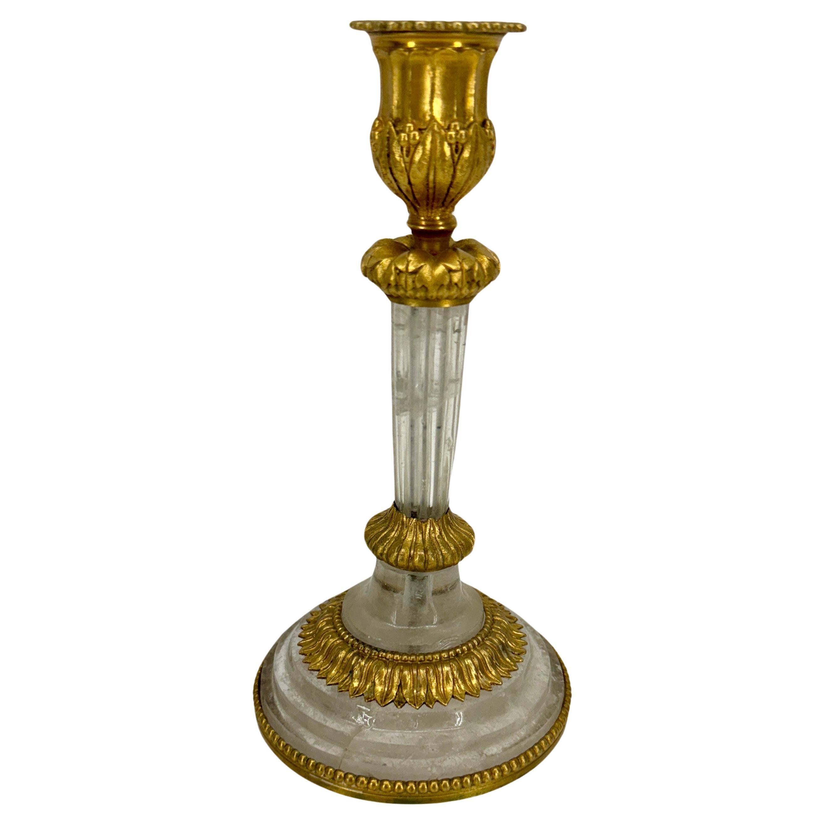 Single Louis XVI Ormolu Gilt and Rock Crystal Candlestick, 18th Century France  For Sale