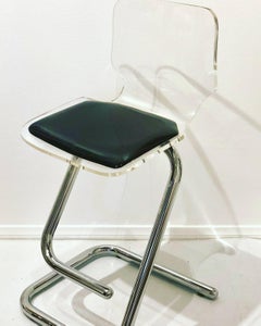 Single Lucite and Chrome Barstool Designed by Luigi Bandini
