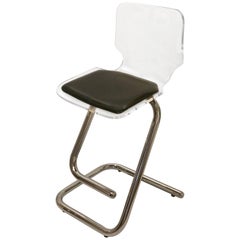 Single Lucite and Chrome Barstool Designed by Luigi Bandini
