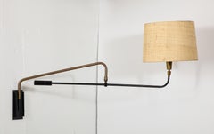 Single Lunel Uplight Swing Arm Sconce in Brass & Steel, France 1950's