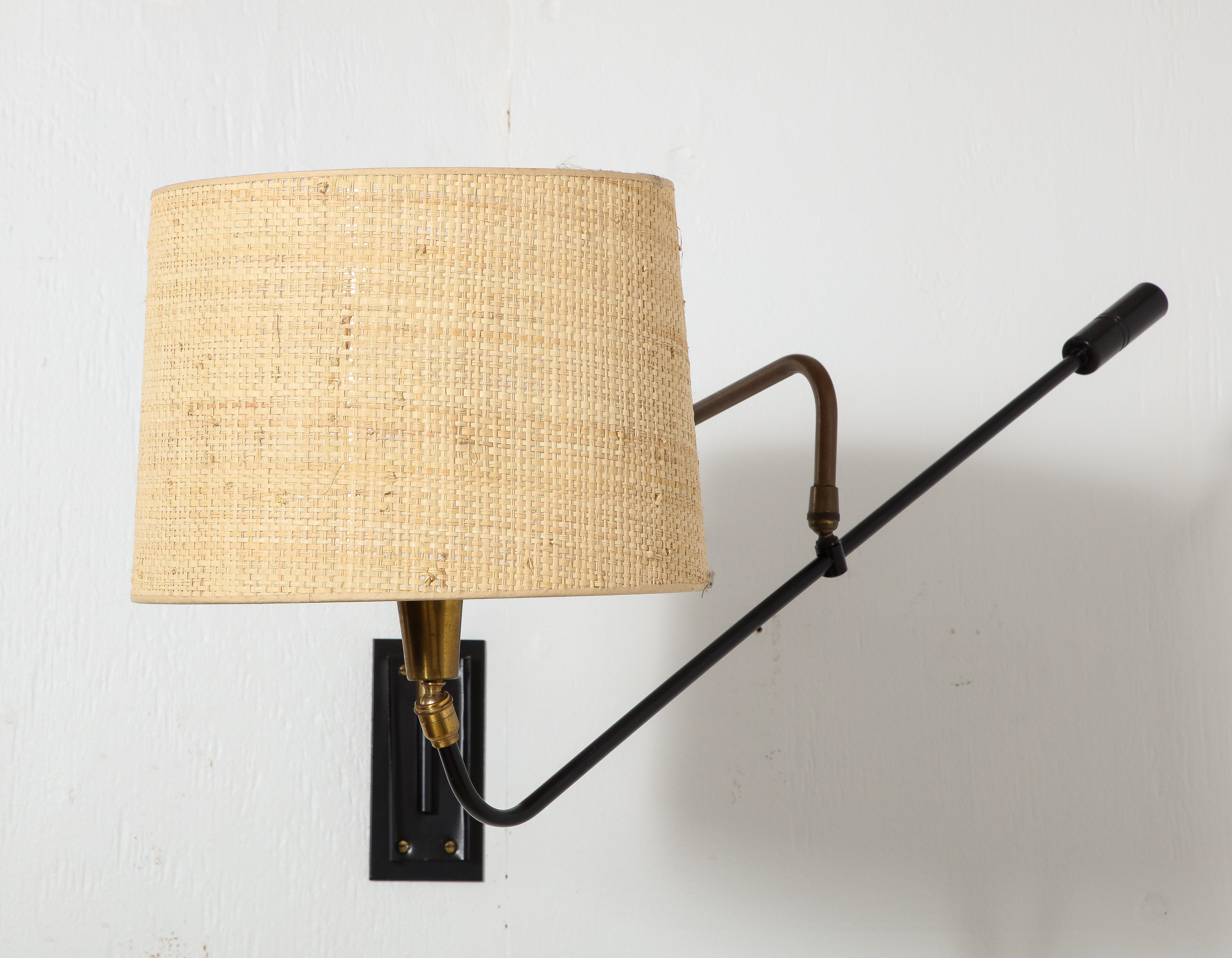 French Single Lunel Uplight Swing Arm Sconce in Brass & Steel, France 1950's For Sale