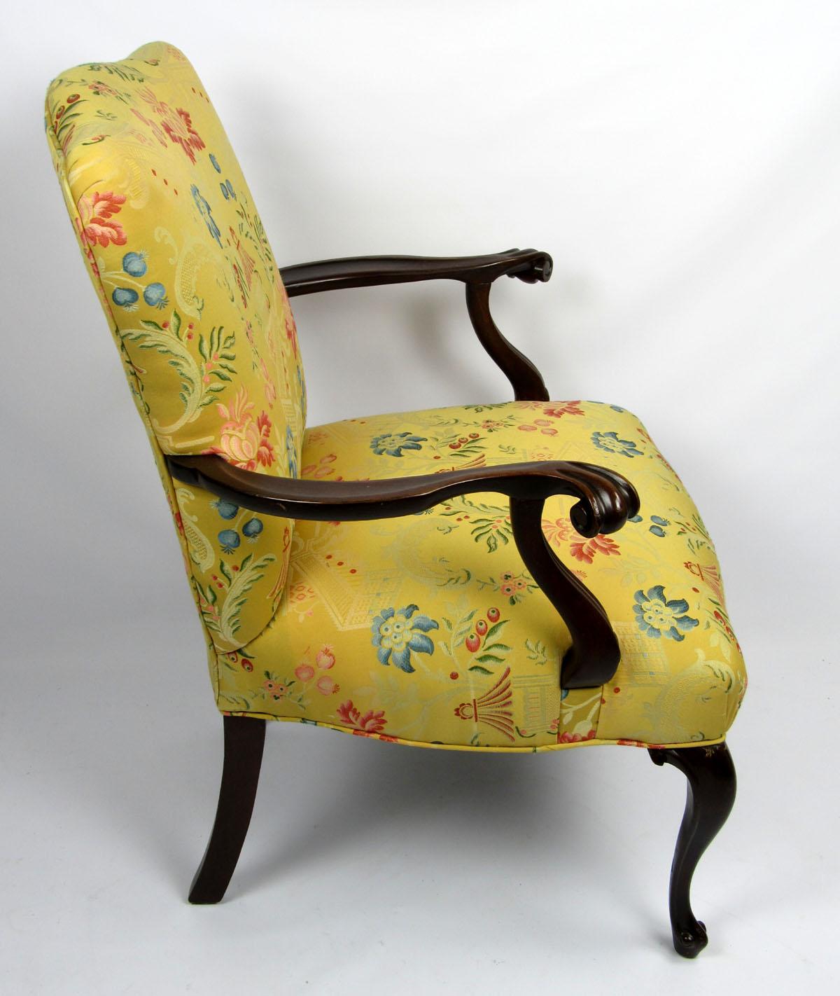Single Mahogany Armchair with Oriental Style Upholstery For Sale 2