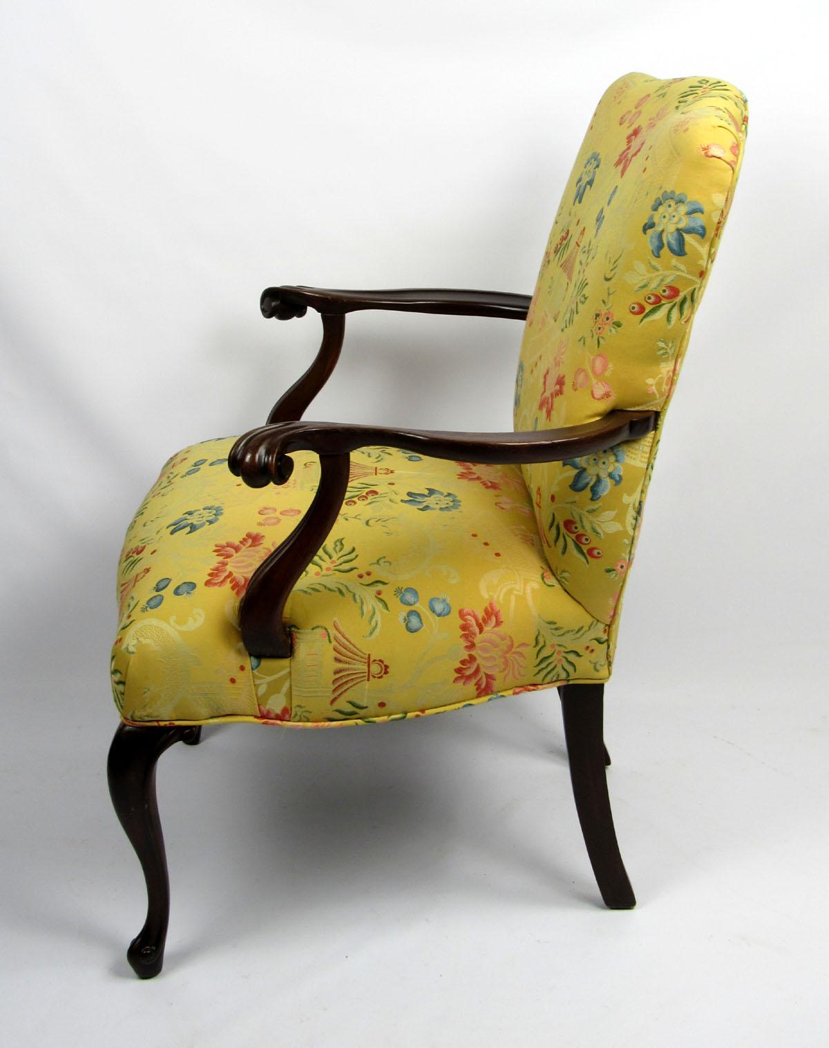 Single Mahogany Armchair with Oriental Style Upholstery For Sale 4