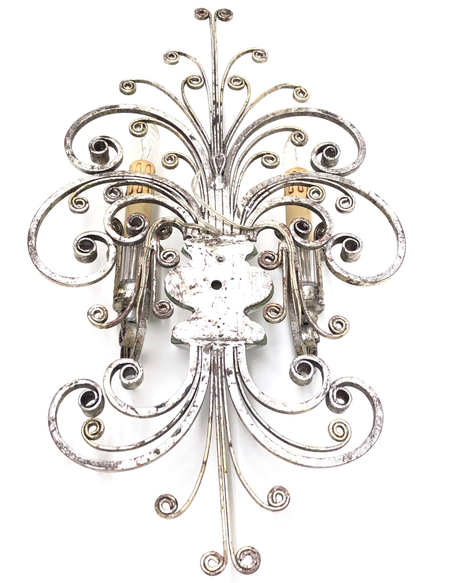 Single monumental Italian Crystal Urn Motif Flower Wall Sconce by Banci Florence For Sale 2