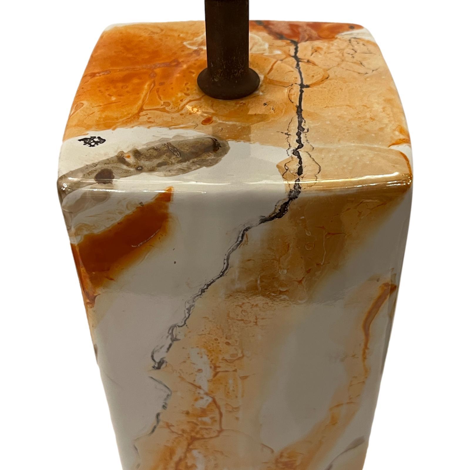 Single Marble Glazed Ceramic Lamp In Good Condition For Sale In New York, NY