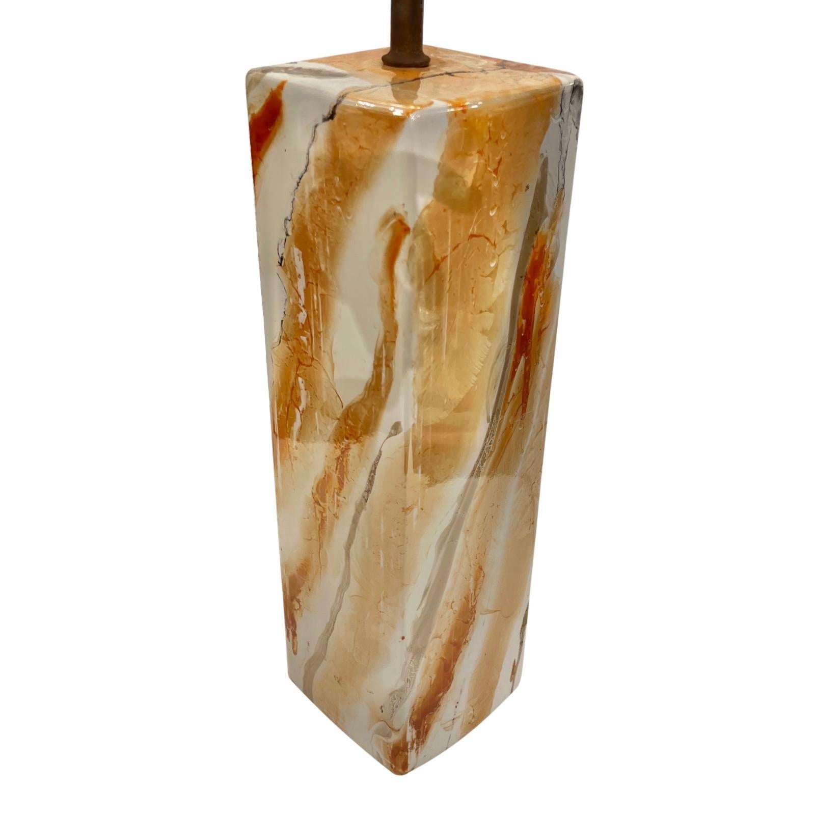 Mid-20th Century Single Marble Glazed Ceramic Lamp For Sale