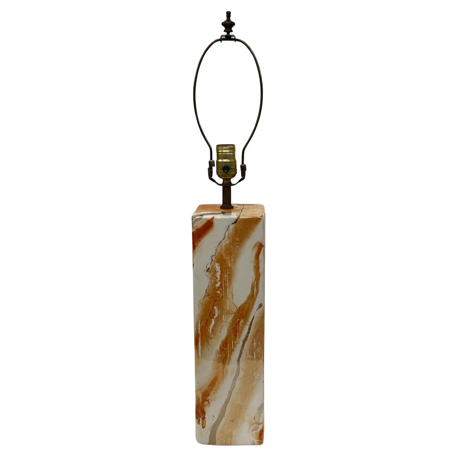 Single Marble Glazed Ceramic Lamp For Sale