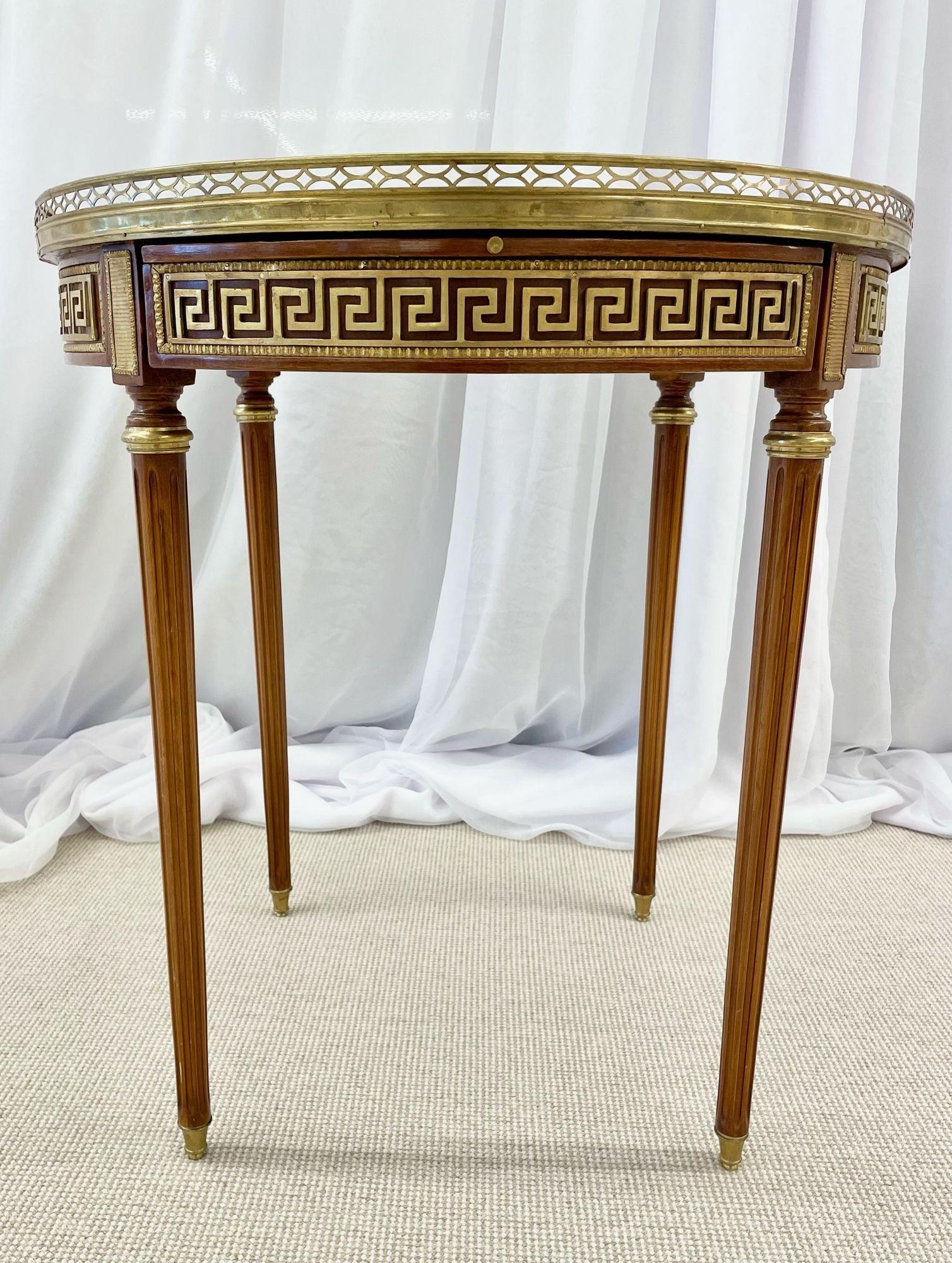 Neoclassical Single Marble Top Greek Key Bouillotte or End Table, Manner of Maison Jansen