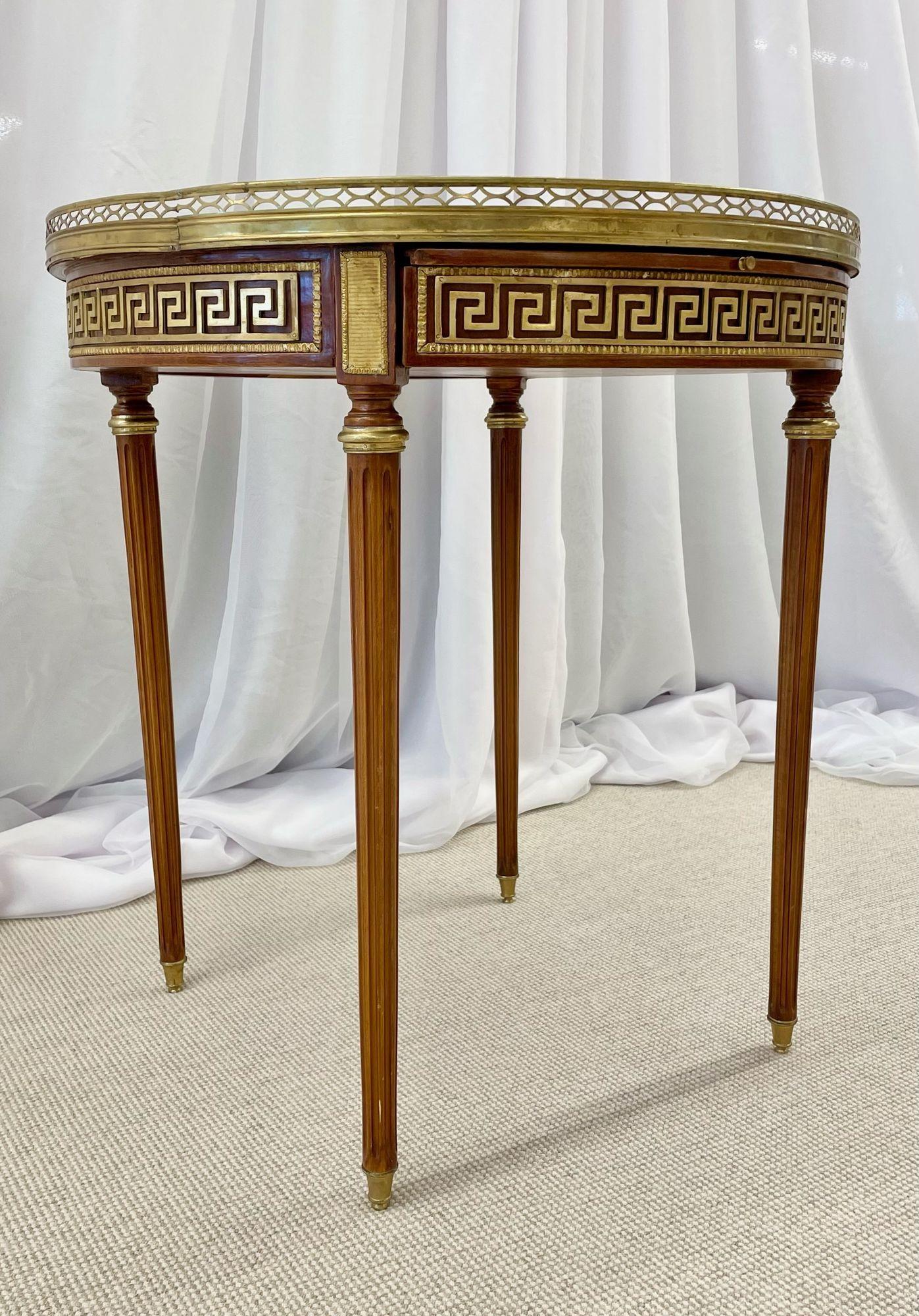 Single Marble Top Greek Key Bouillotte or End Table, Manner of Maison Jansen In Good Condition In Stamford, CT