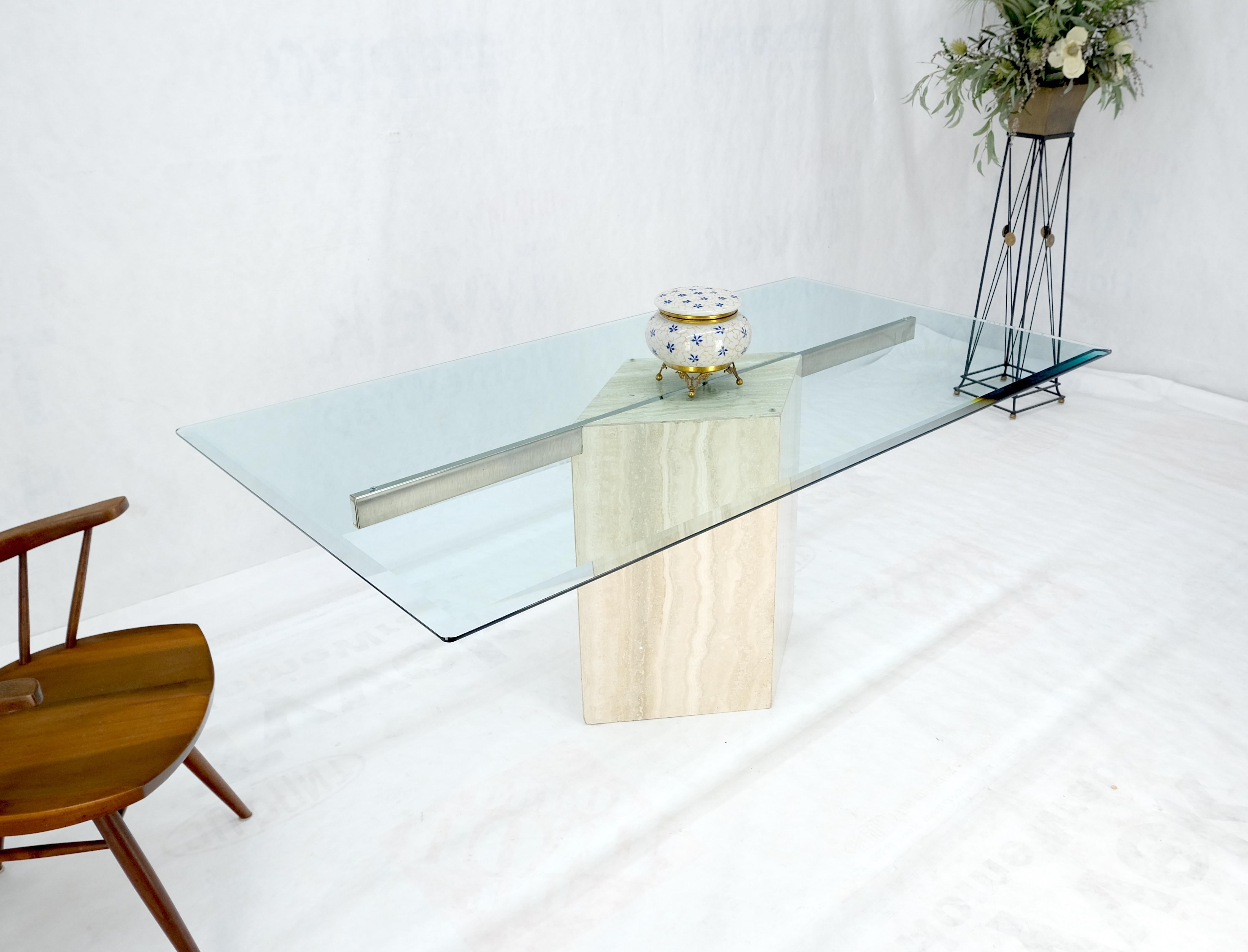 Single Marble Travertine Diamond Shape Glass Top Dining Conference Table MINT! For Sale 5