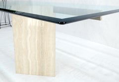 Single Marble Travertine Diamond Shape Glass Top Dining Conference Table MINT!