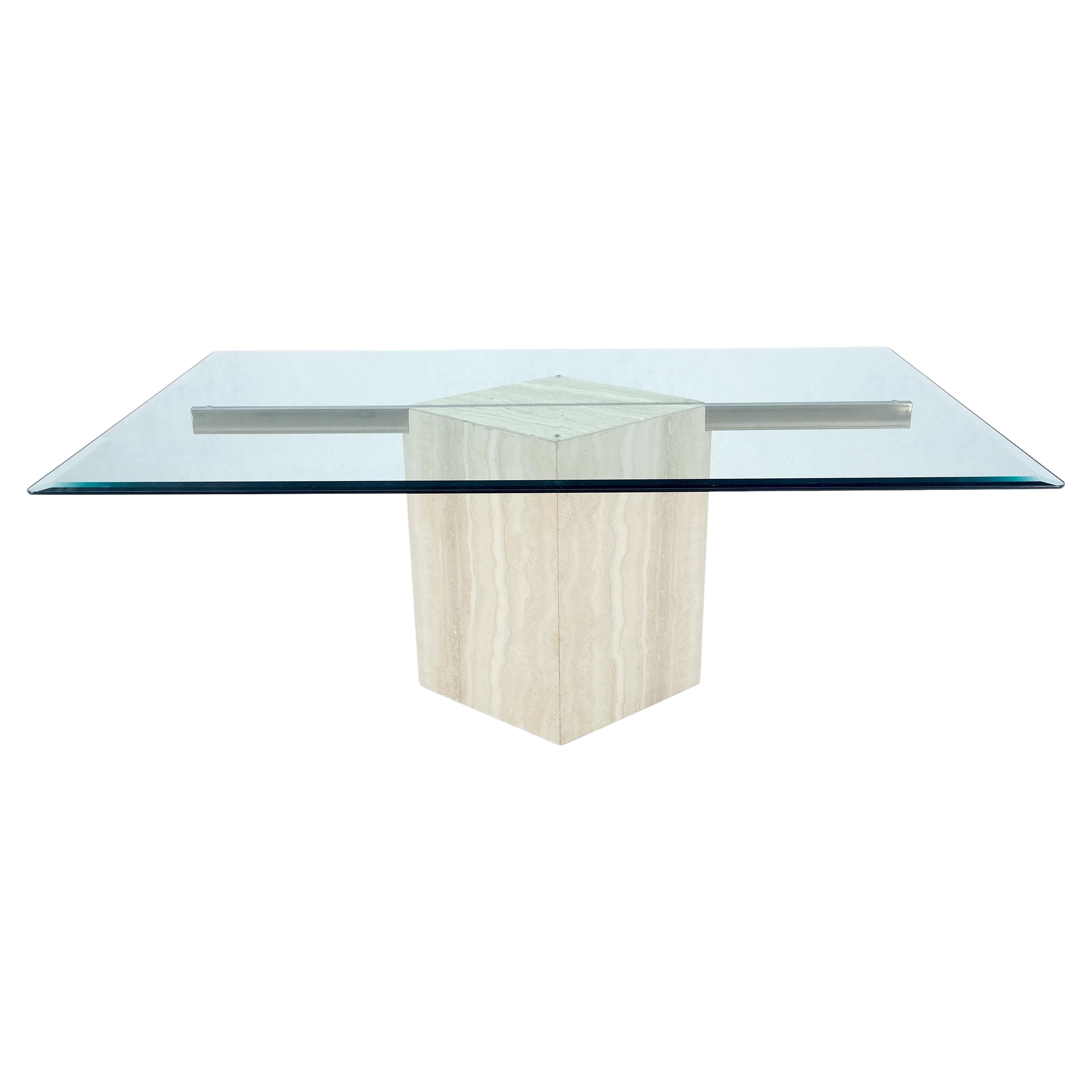 Single Marble Travertine Diamond Shape Glass Top Dining Conference Table MINT! For Sale