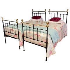 Antique Single, Matching Pair of Victorian Brass and Iron Beds