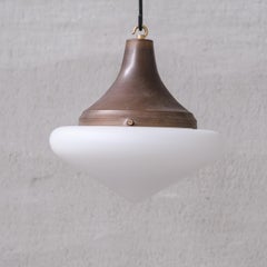 Single Matt Opaline Glass Mid-Century Pendant Light