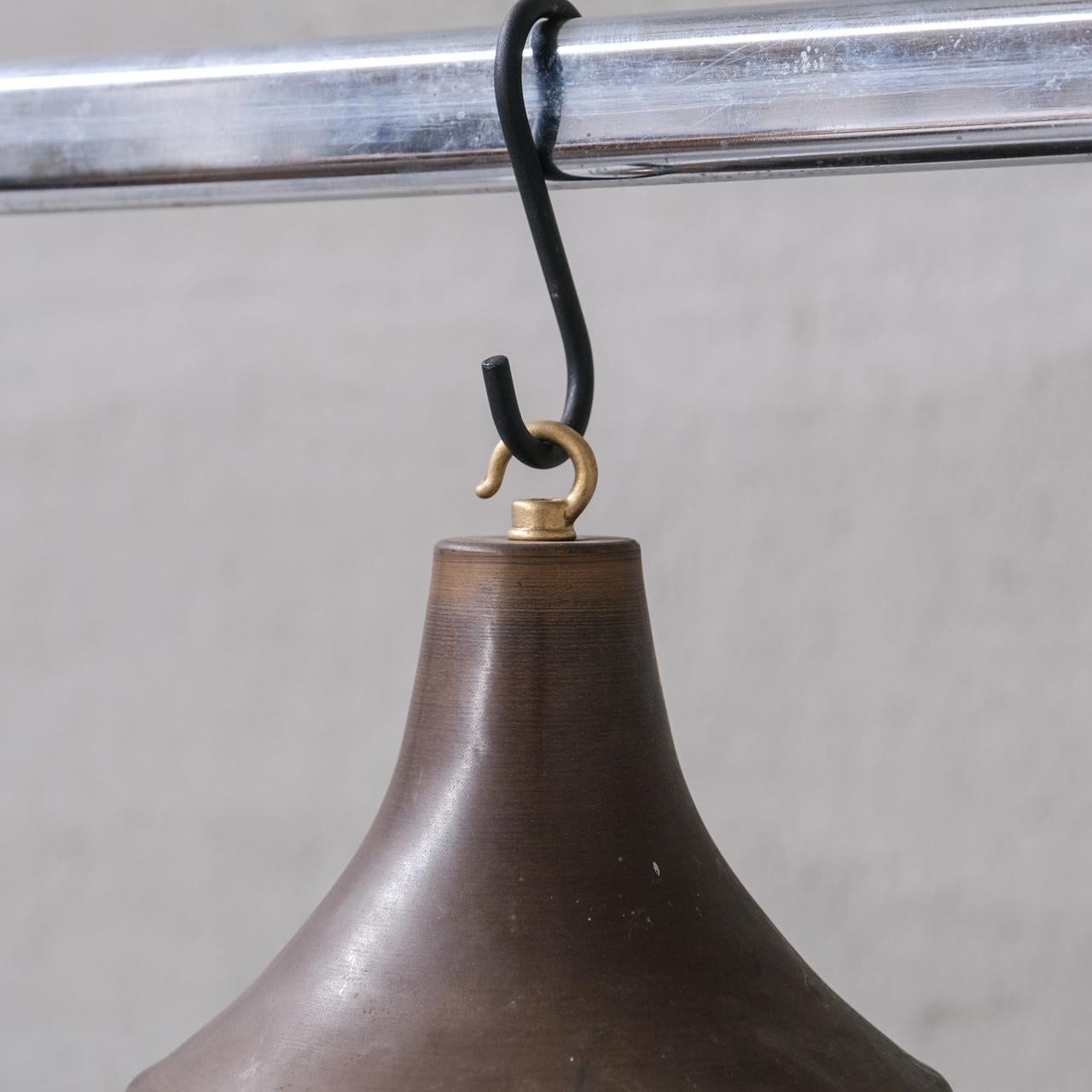 Brass Single Matt Opaline Glass Mid-Century Pendant Light For Sale
