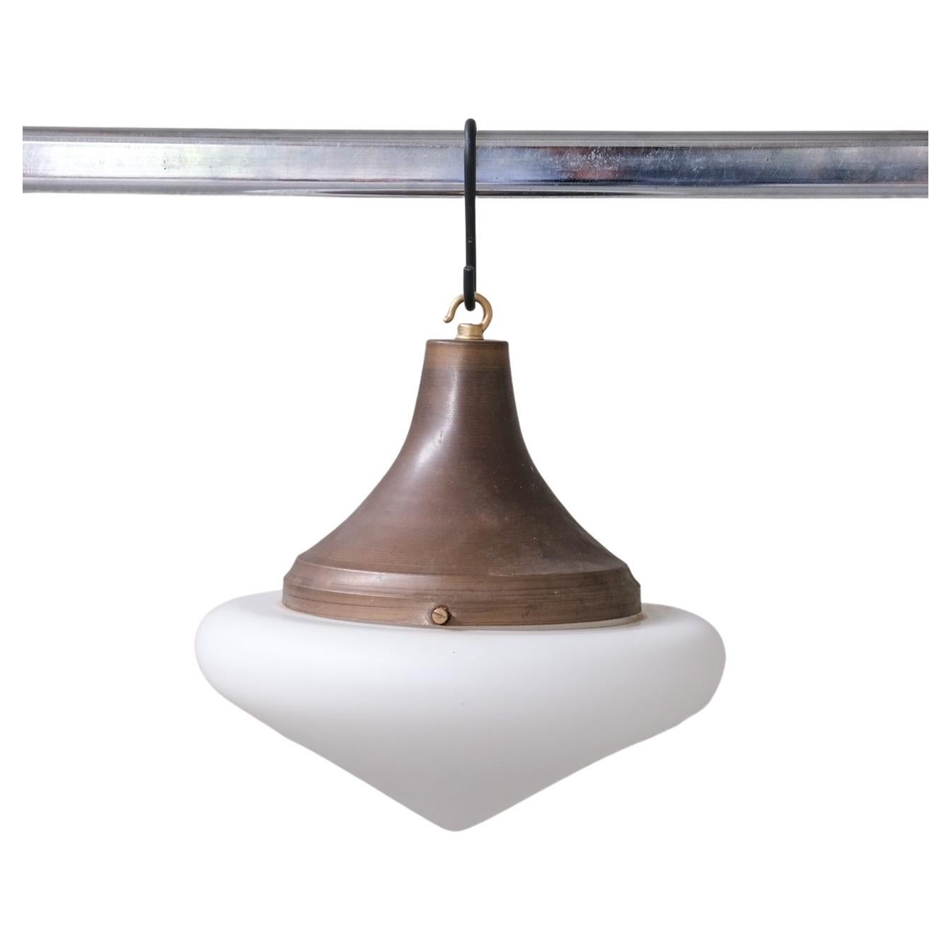 Single Matt Opaline Glass Mid-Century Pendant Light For Sale