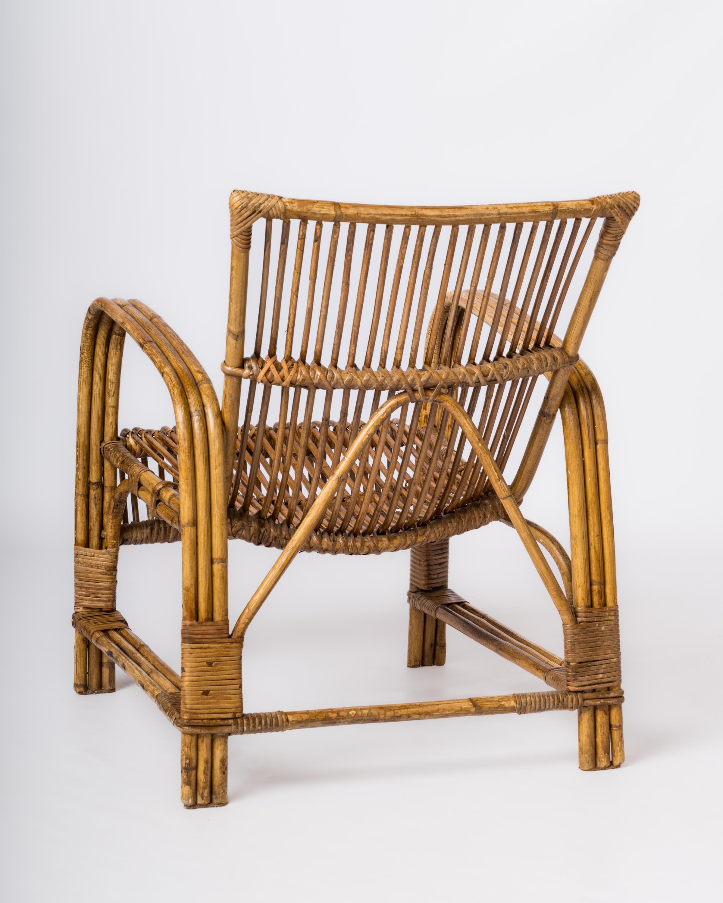 Single Mid Century Compact Rattan Armchair - France 1960's For Sale 1