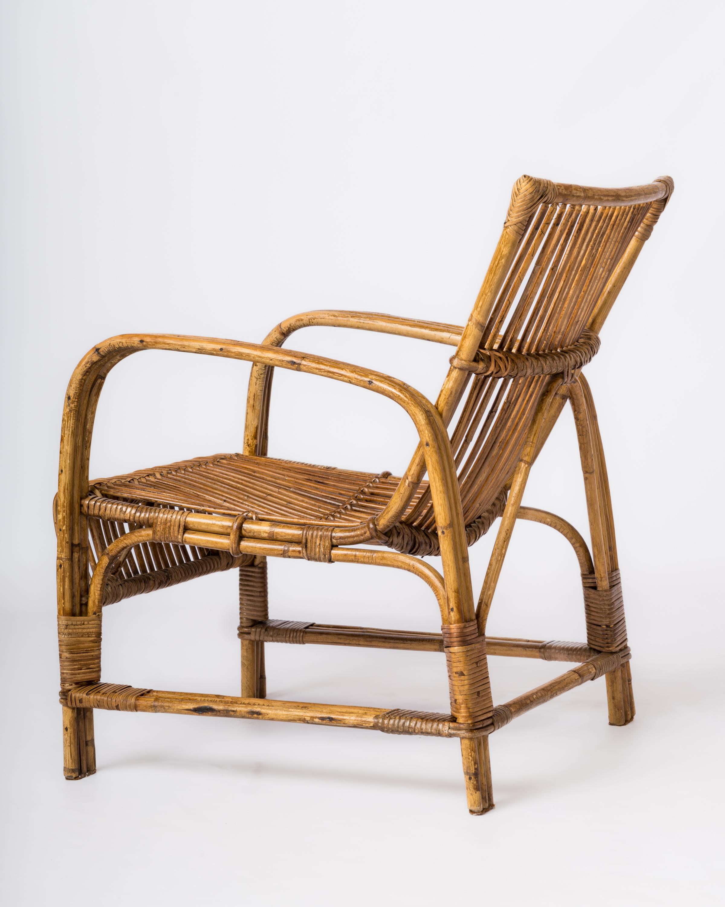 Single Mid Century Compact Rattan Armchair - France 1960's For Sale 2