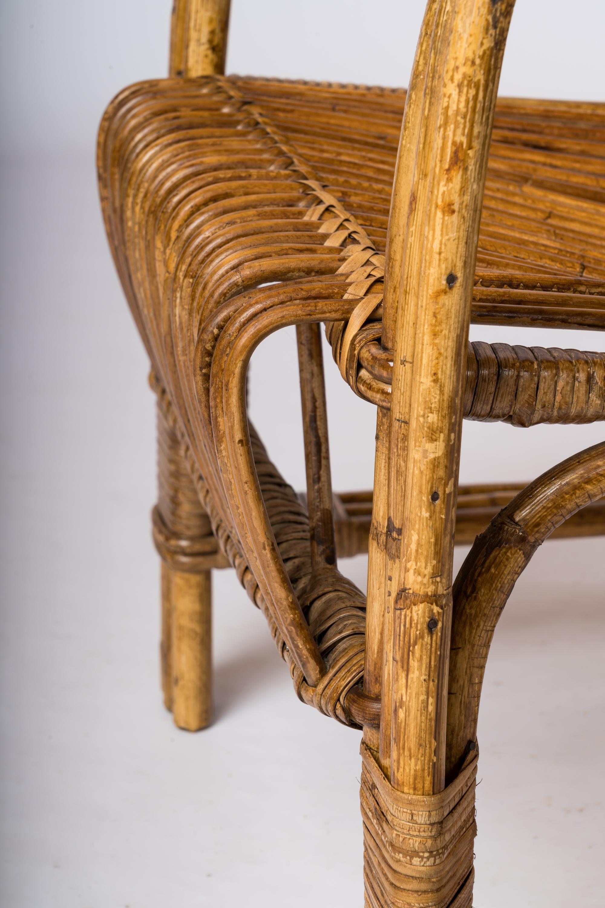 Single Mid Century Compact Rattan Armchair - France 1960's For Sale 3