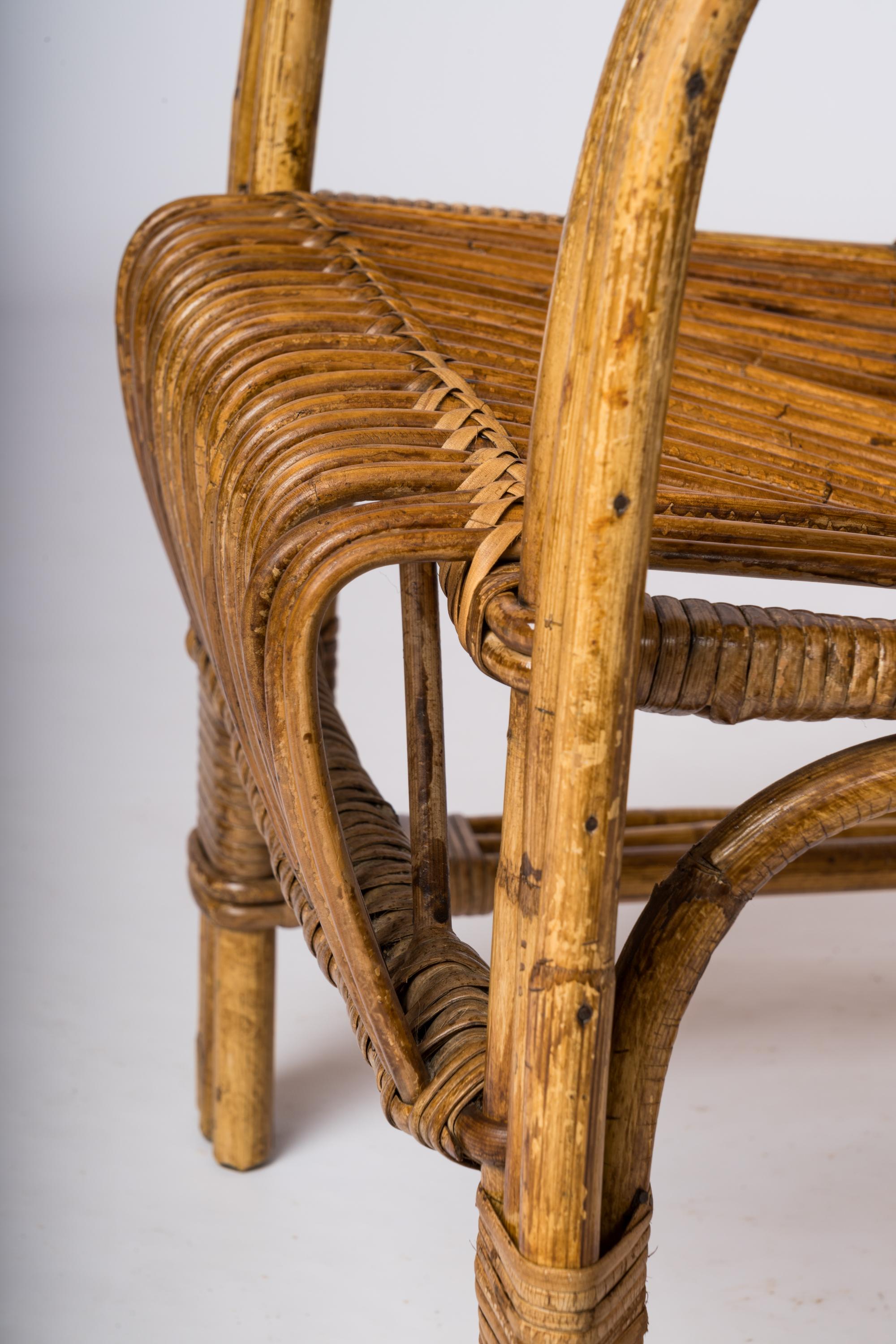 Single Mid Century Compact Rattan Armchair - France 1960's For Sale 4