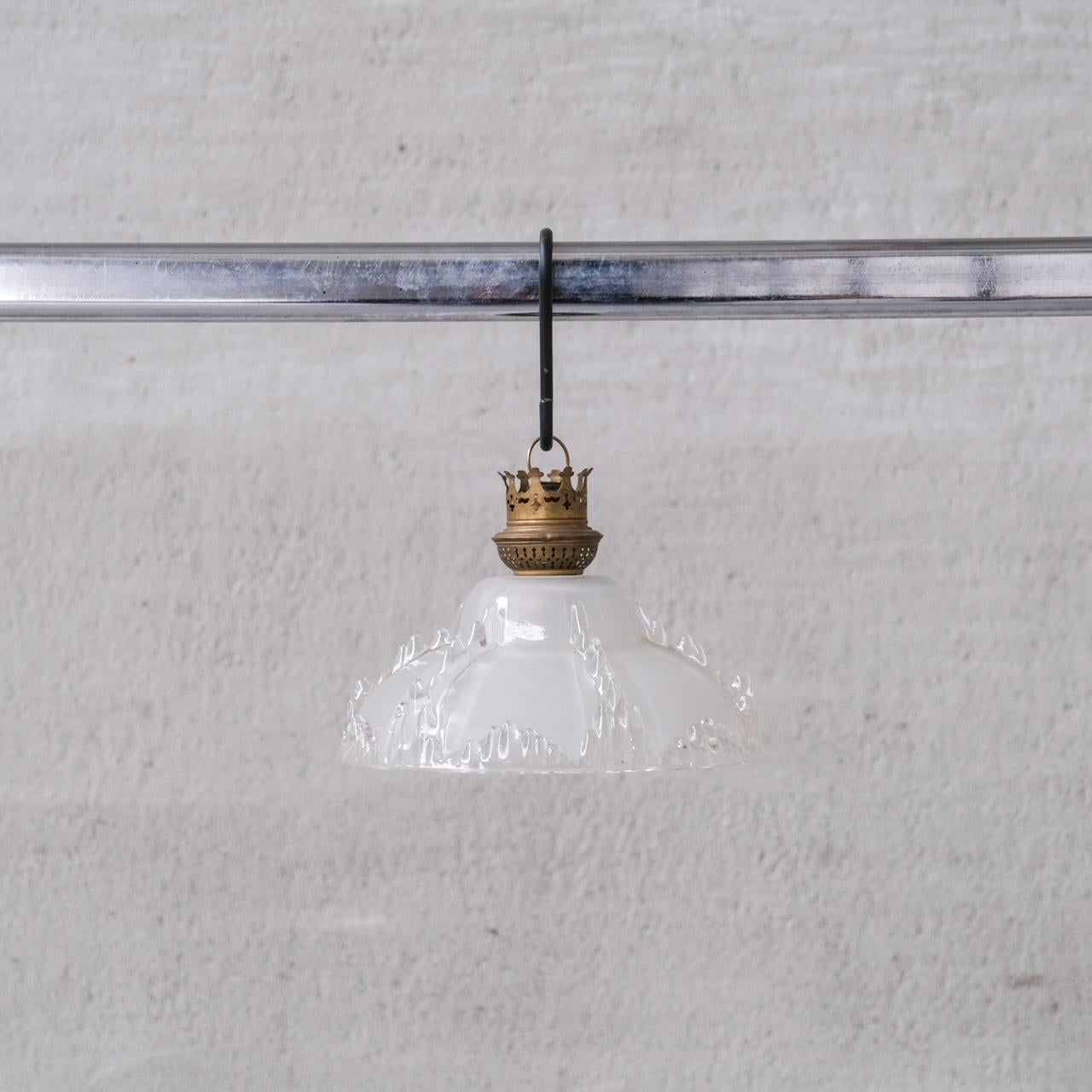 French Single Mid-Century 'Ice' Glass Pendant Light For Sale