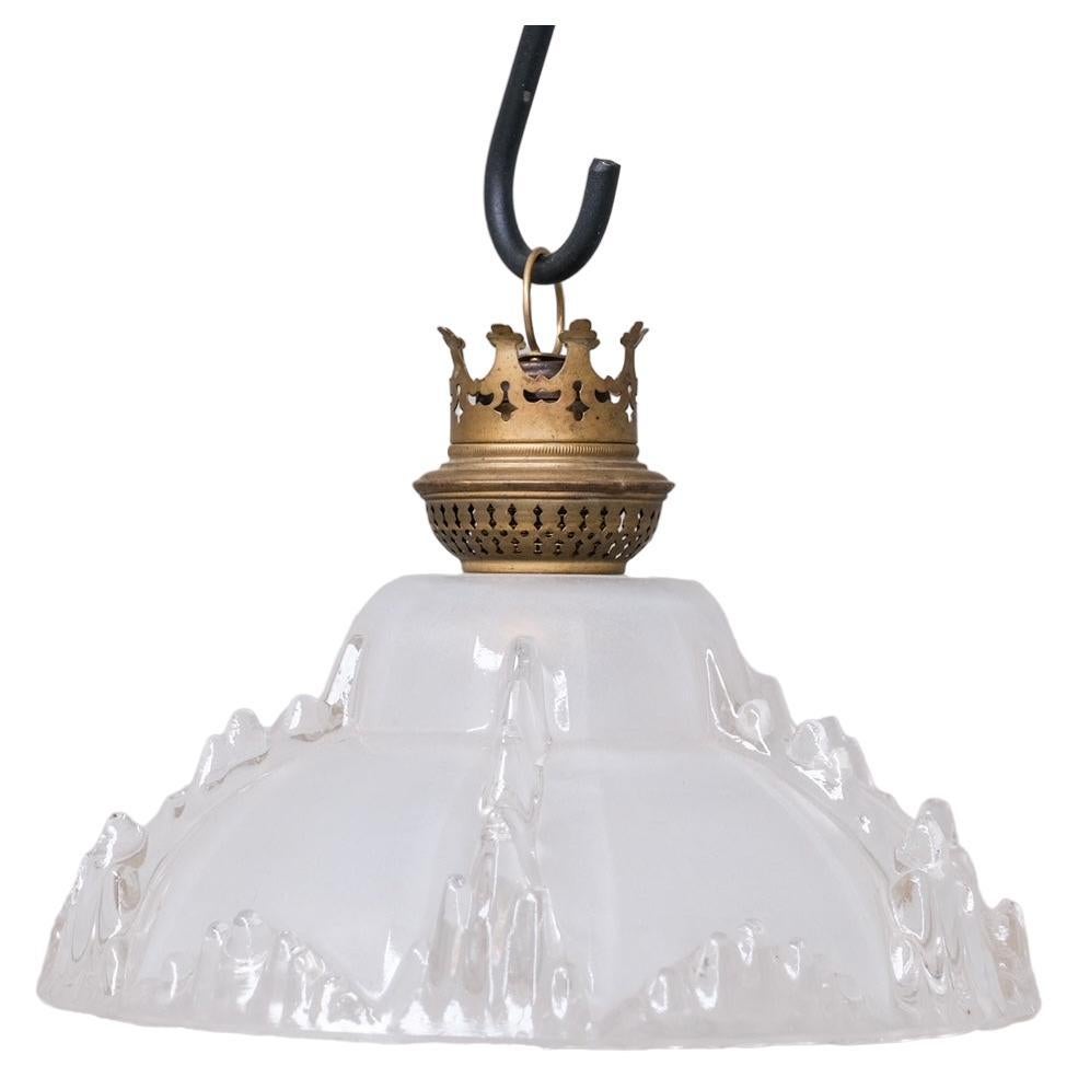 Single Mid-Century 'Ice' Glass Pendant Light For Sale