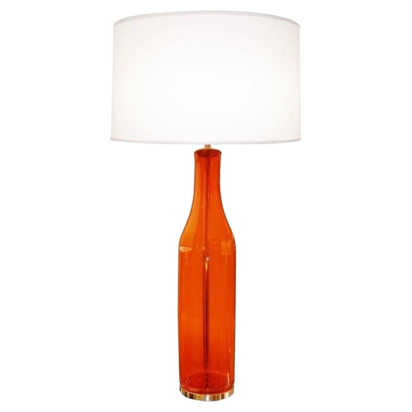 Single Mid-Century Large Orange Blown Glass Bottle Shape Table Lamp by Blenko