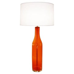 Single Mid-Century Large Orange Blown Glass Bottle Shape Table Lamp by Blenko