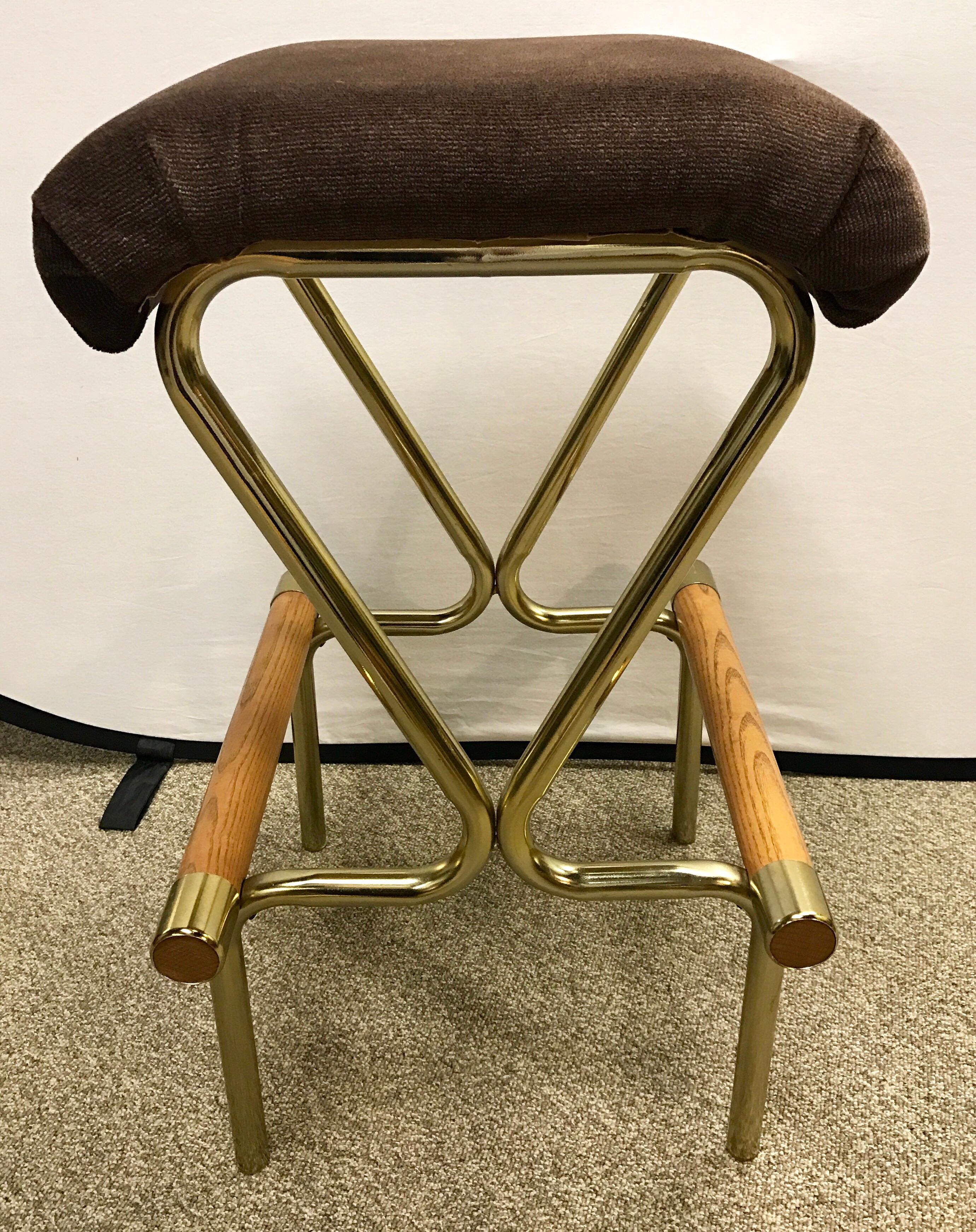 Gorgeous Mid-Century Modern stool with chocolate brown upholstered seat.