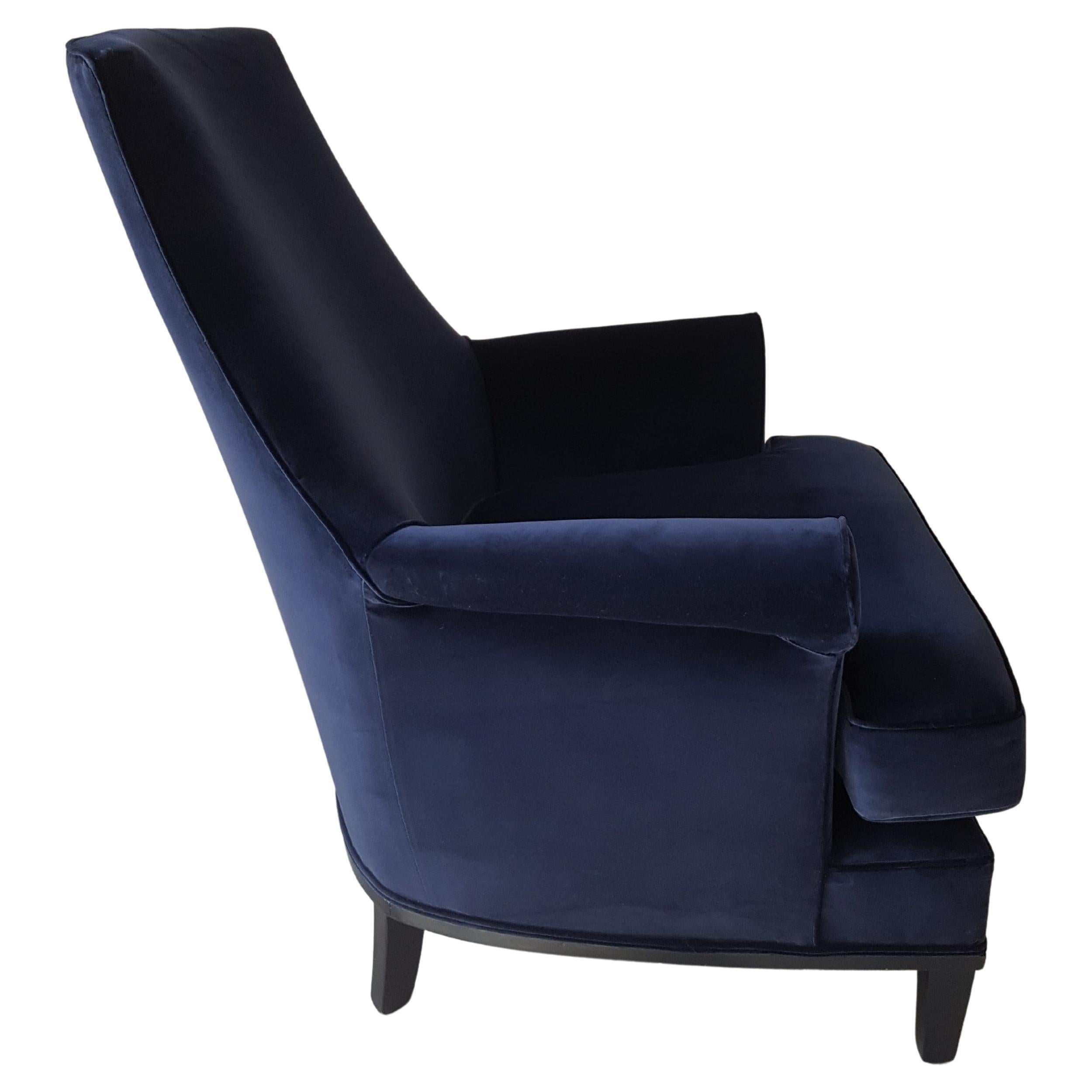 MidCentury Modern Dark Blue Velvet Armchair at 1stDibs