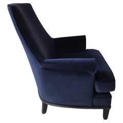 Single Mid-Century Modern Blue Velvet Armchair