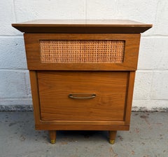 Single Mid-Century Modern Cane and Walnut Nightstand