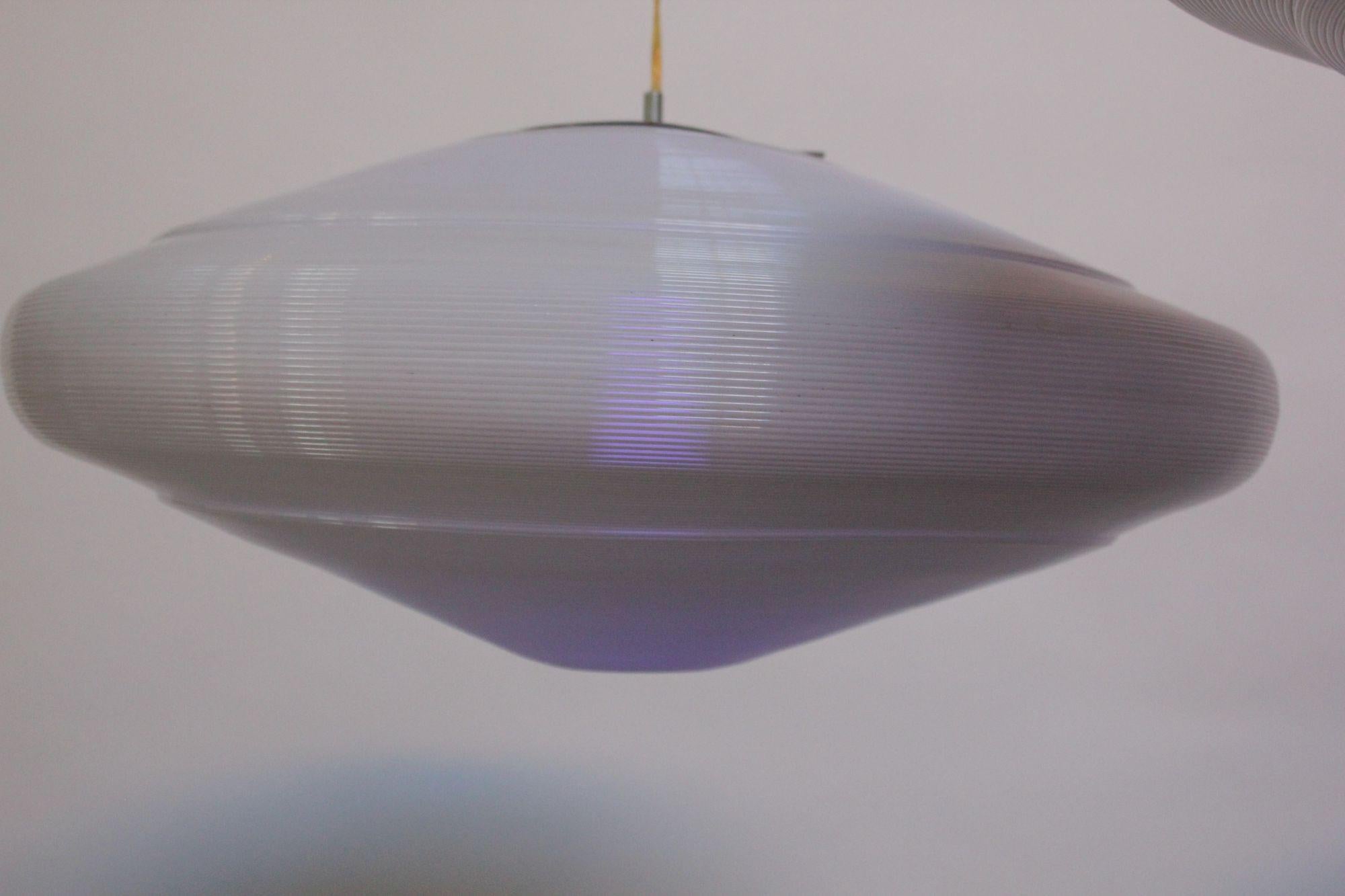 Metal Single Mid-Century Modern Spun Plastic Rotaflex Pendant Lamp by Yasha Heifetz For Sale