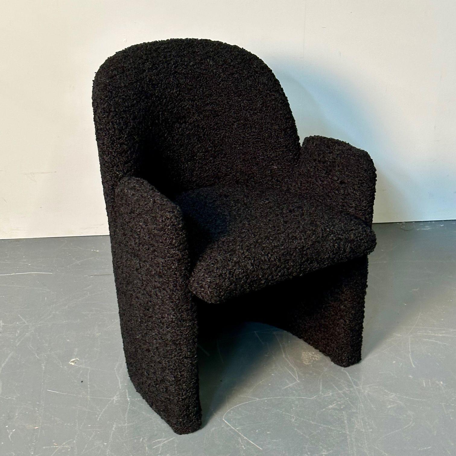 Single Mid-Century Modern Style Arm / Lounge Chair, Black Bouclé, Organic Form For Sale 7