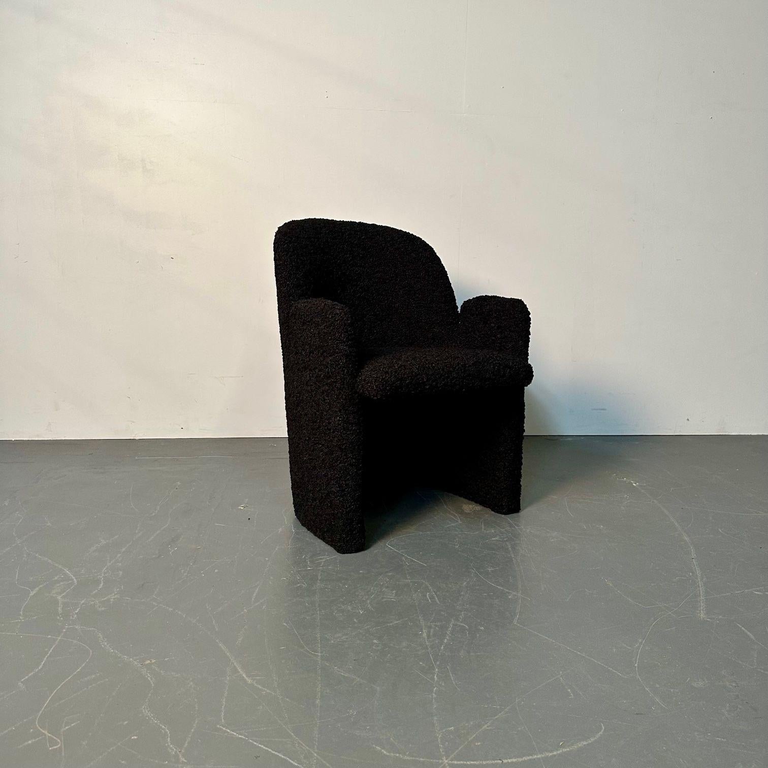Single Mid-Century Modern Style Arm / Lounge Chair, Black Bouclé, Organic Form For Sale 8