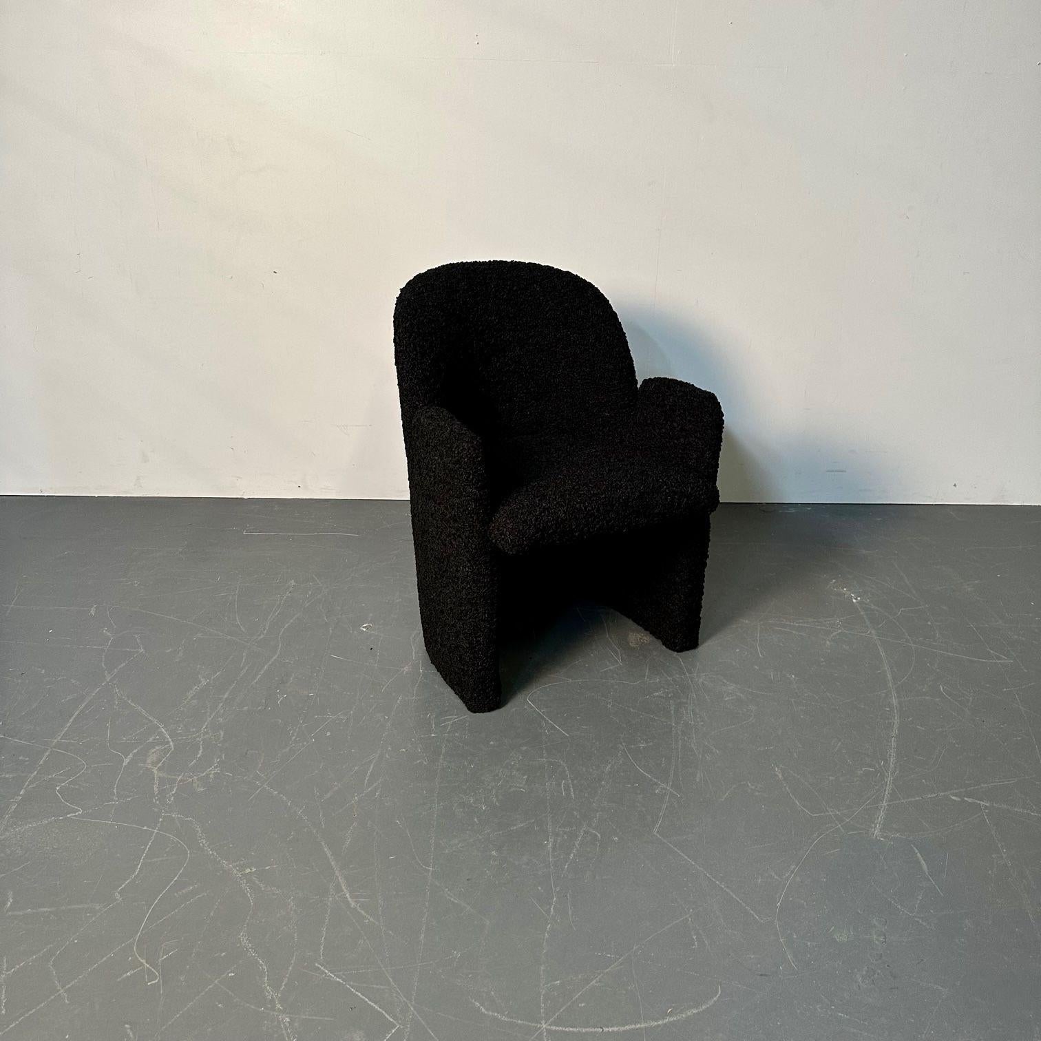 Single Mid-Century Modern Style Arm / Lounge Chair, Black Bouclé, Organic Form For Sale 9