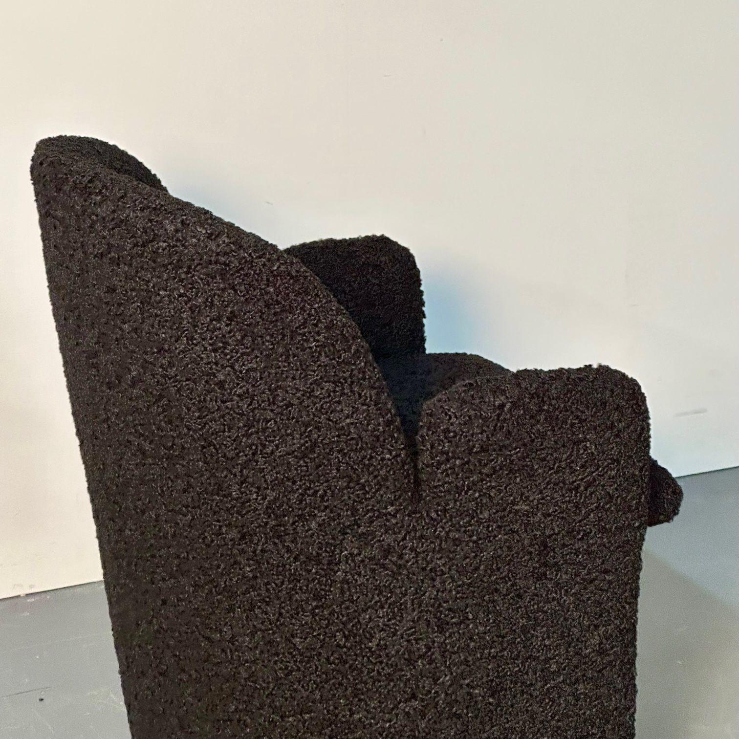 Contemporary Single Mid-Century Modern Style Arm / Lounge Chair, Black Bouclé, Organic Form For Sale
