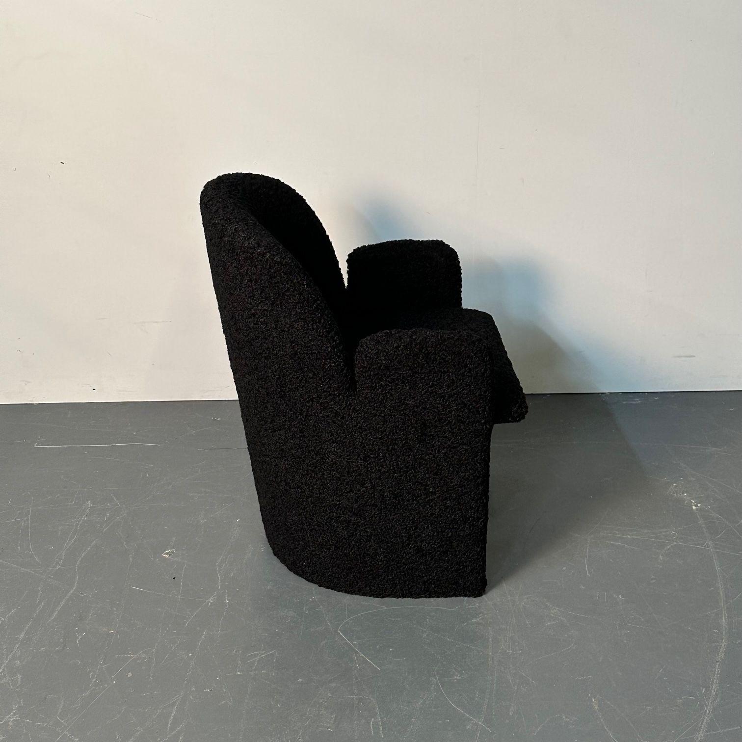 Single Mid-Century Modern Style Arm / Lounge Chair, Black Bouclé, Organic Form For Sale 1