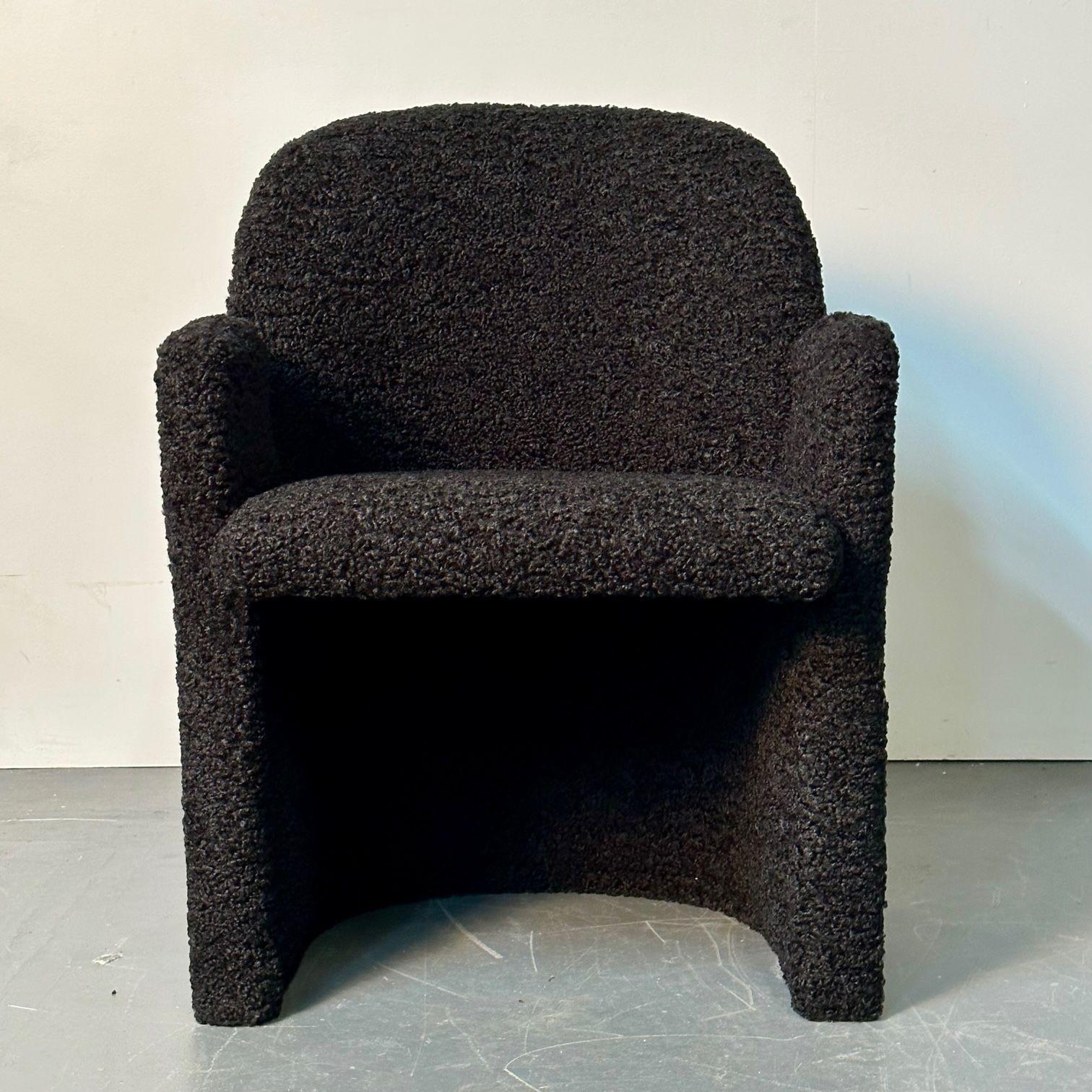 Single Mid-Century Modern Style Arm / Lounge Chair, Black Bouclé, Organic Form For Sale 3
