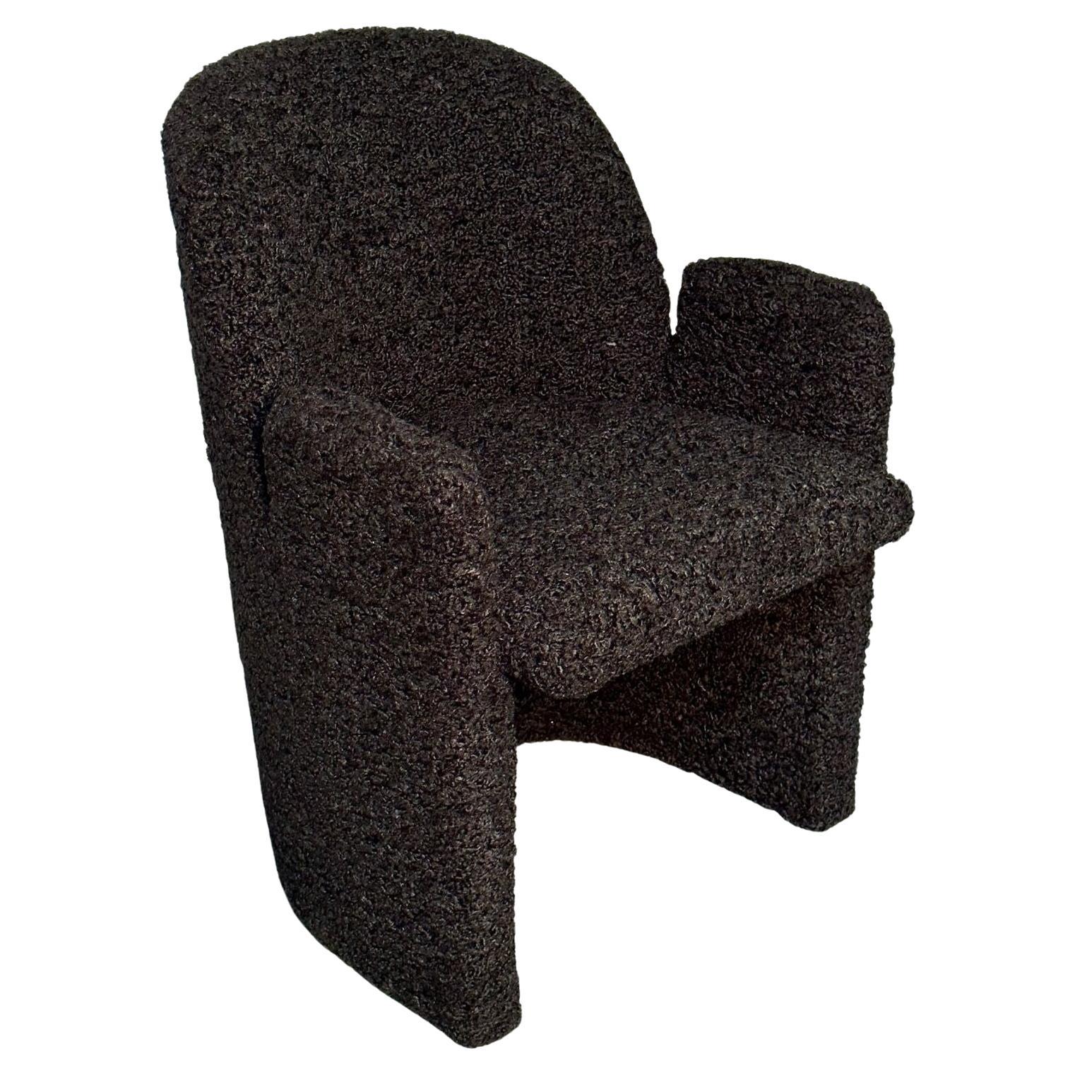 Single Mid-Century Modern Style Arm / Lounge Chair, Black Bouclé, Organic Form For Sale