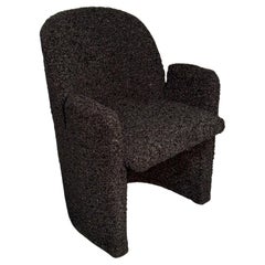 Single Mid-Century Modern Style Arm / Lounge Chair, Black Bouclé, Organic Form