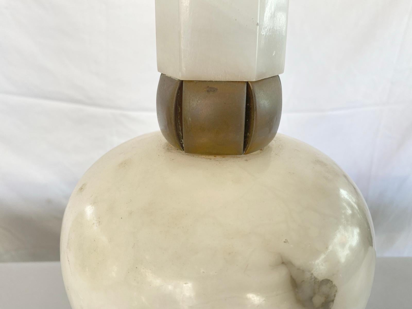 Mid-20th Century Single Mid-century Vintage Mid-century Italian Alabaster Lamp with Brass Collars For Sale